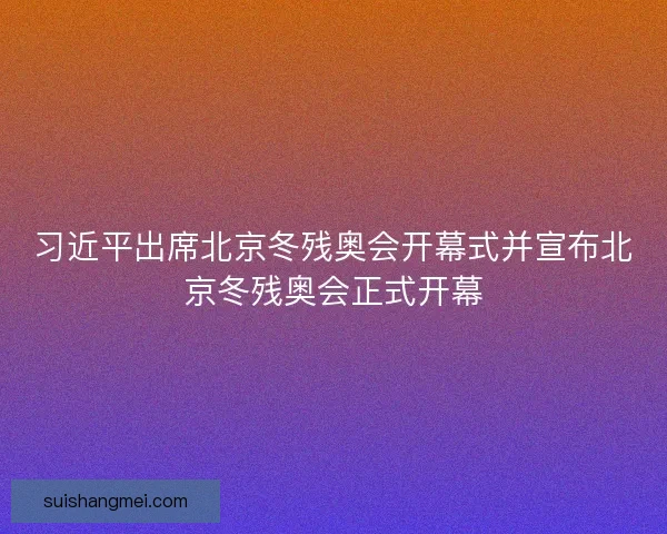 习近平出席北京冬残奥会开幕式并宣布北京冬残奥会正式开幕