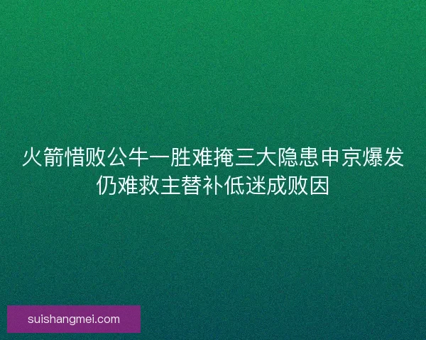 火箭惜败公牛一胜难掩三大隐患申京爆发仍难救主替补低迷成败因